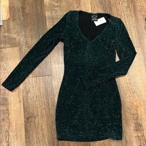 Elegant Green sparkly Long Sleeve Dress